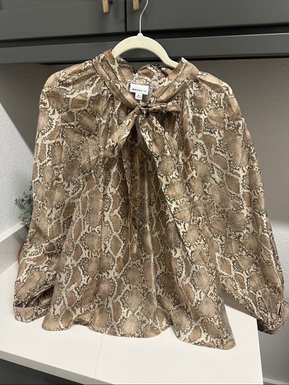 Bailey 44 Brown Snake-Print Tie-Neck Blouse